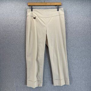 Lisette Womens Cream Khaki Pants Pull On Stretch Capri Cropped Office Size 10
